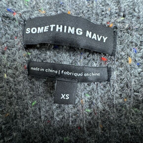 Something Navy Womens Cable Knit Sweater XS Gray Puff Sleeve Bling Wool Preppy - Picture 10 of 14